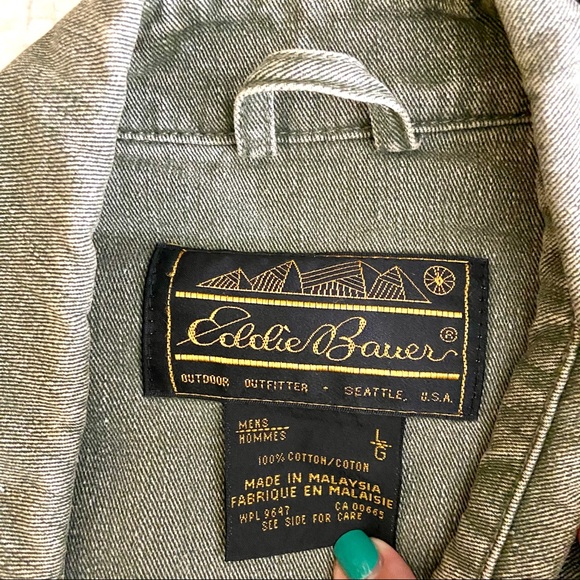 Eddie Bauer Men Green Denim Carpenter Jacket Coat - Picture 14 of 16